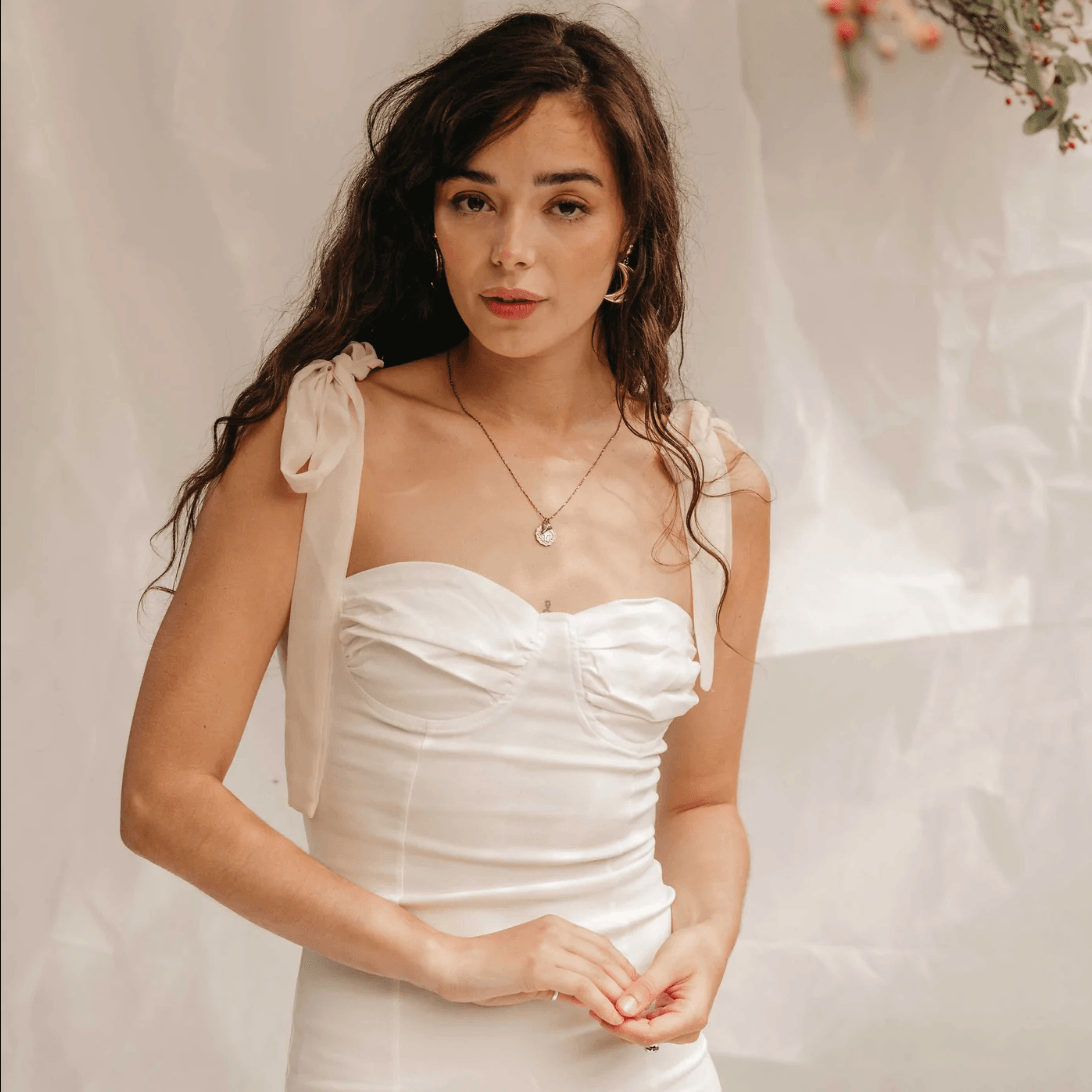 White Sweetheart Neck Tie Strap Ruched Bustier Chiffon Maxi Dress