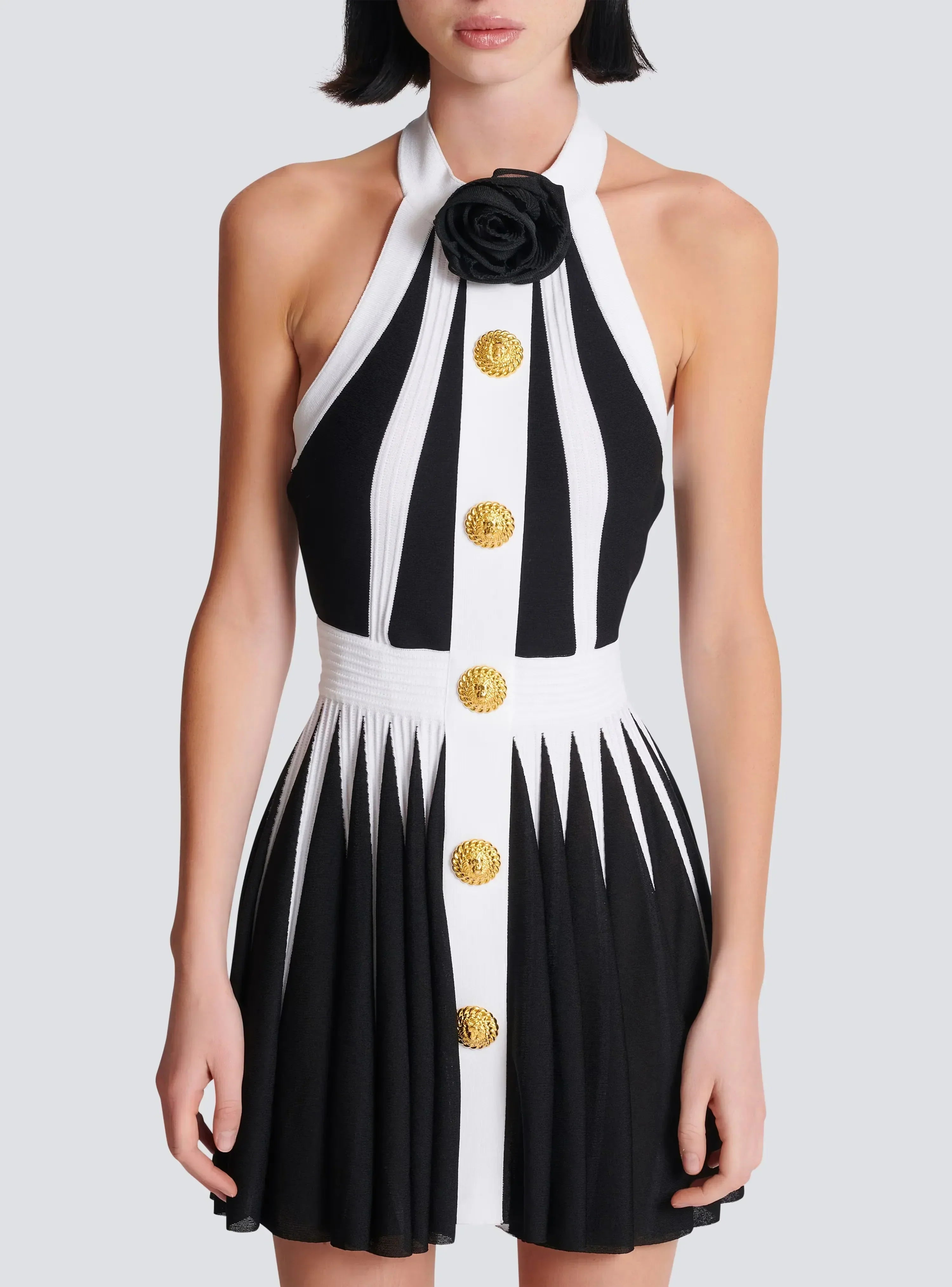 Golden Buttons Patchwork Party Dress