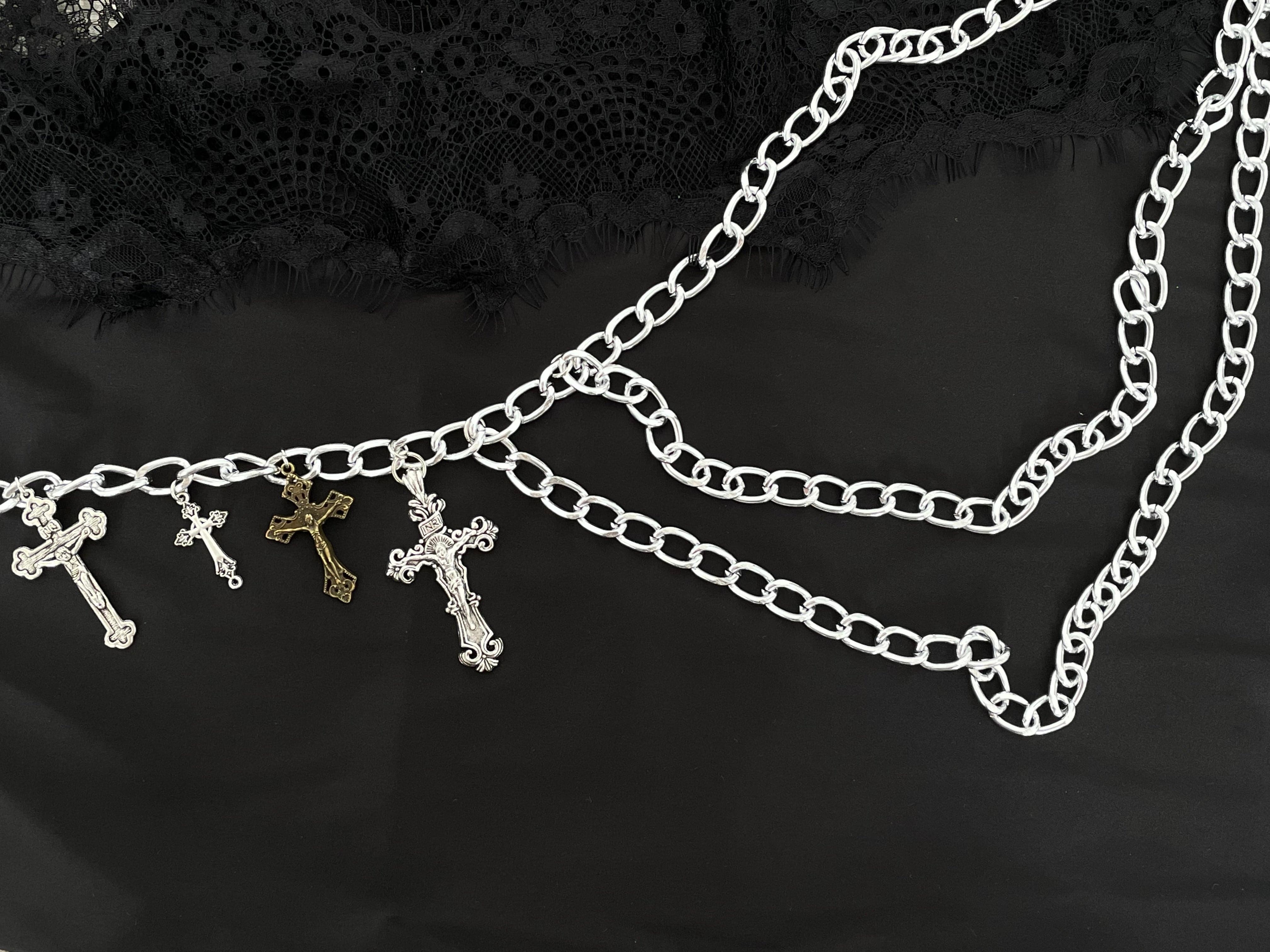 chain Cross pendant waist layered chain
