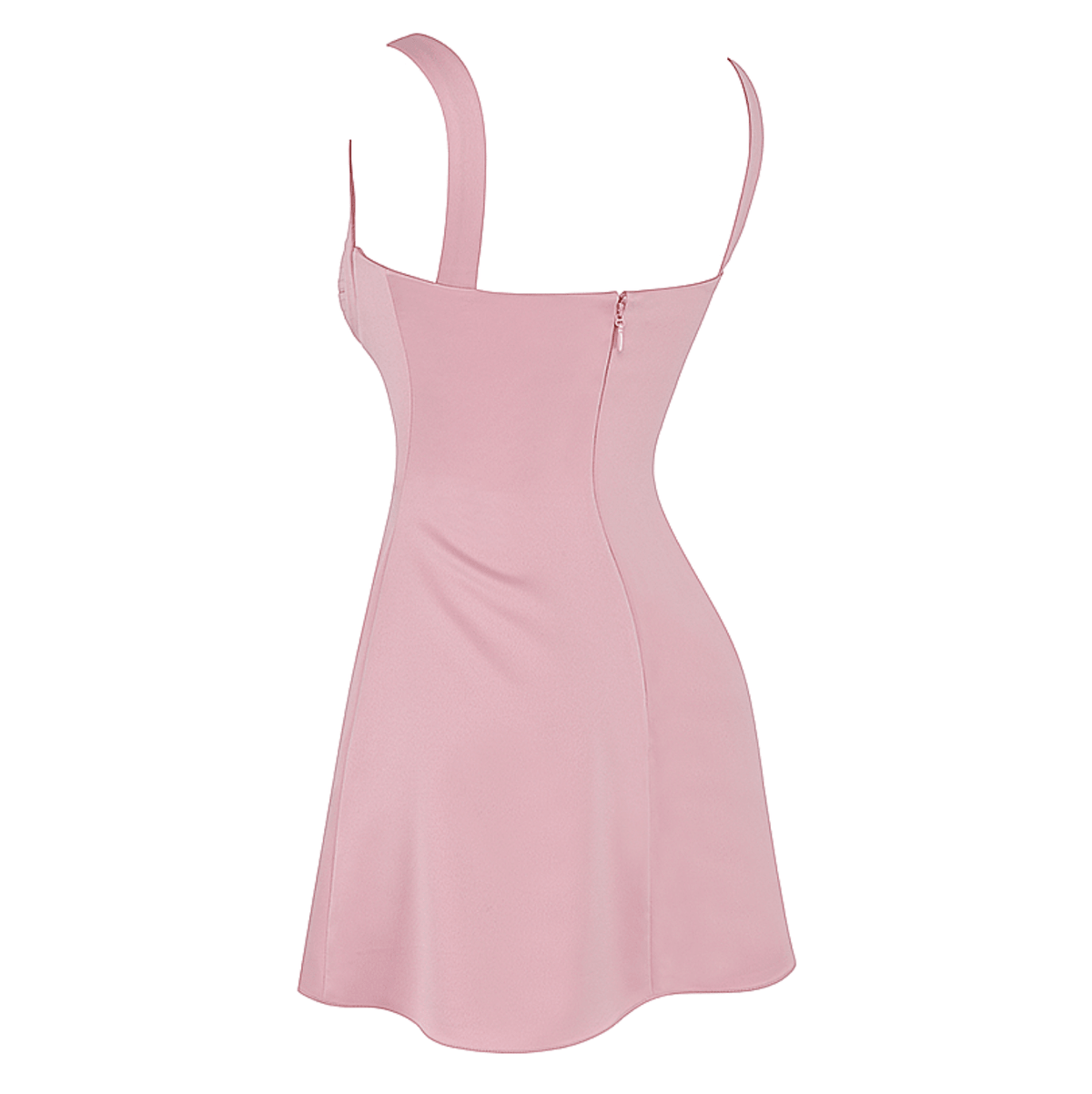 Pink Square Neck Wide Strap Satin A-Line Mini Dress