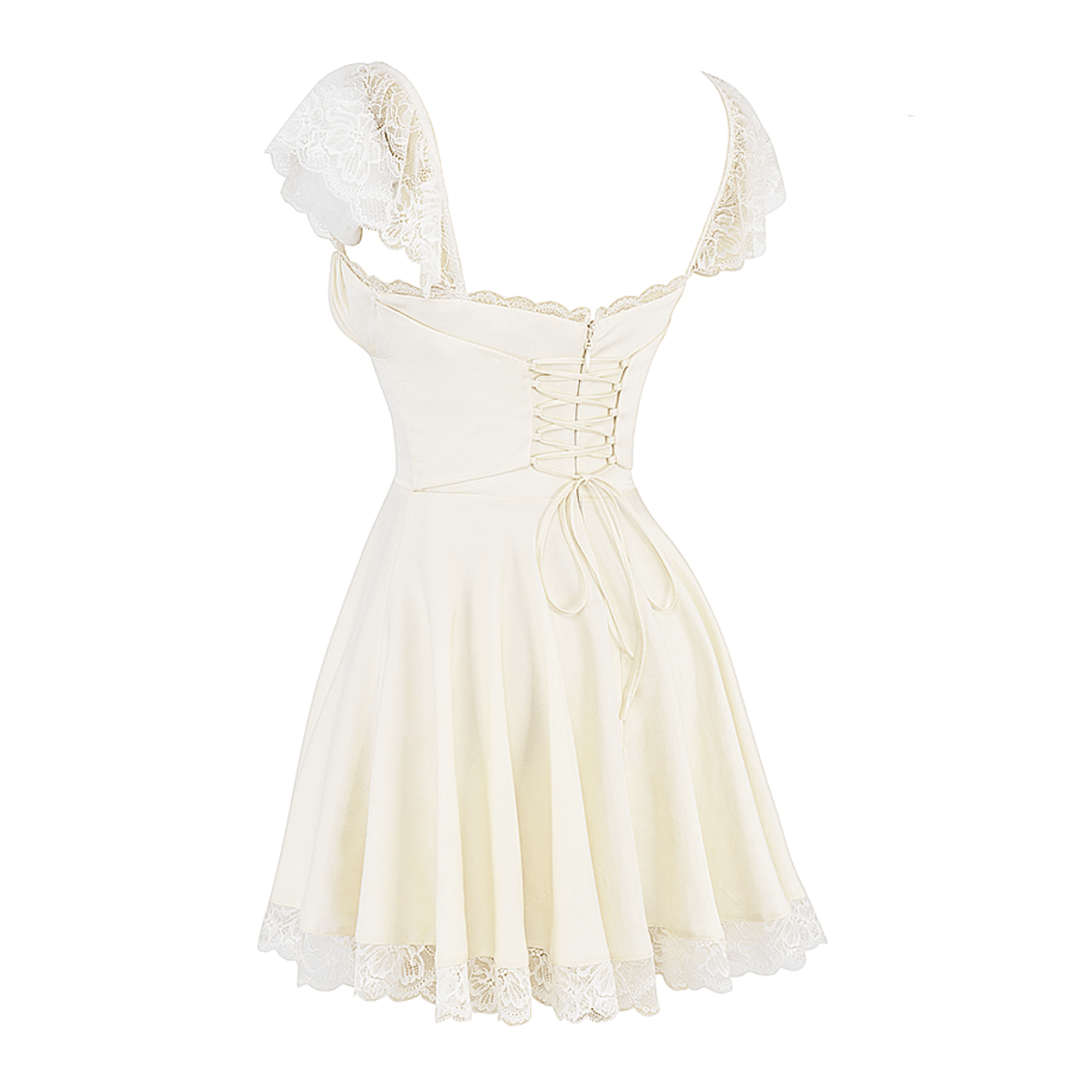 Lace Trim Cap Sleeve Lace-Up Corset Back Flared Mini Dress
