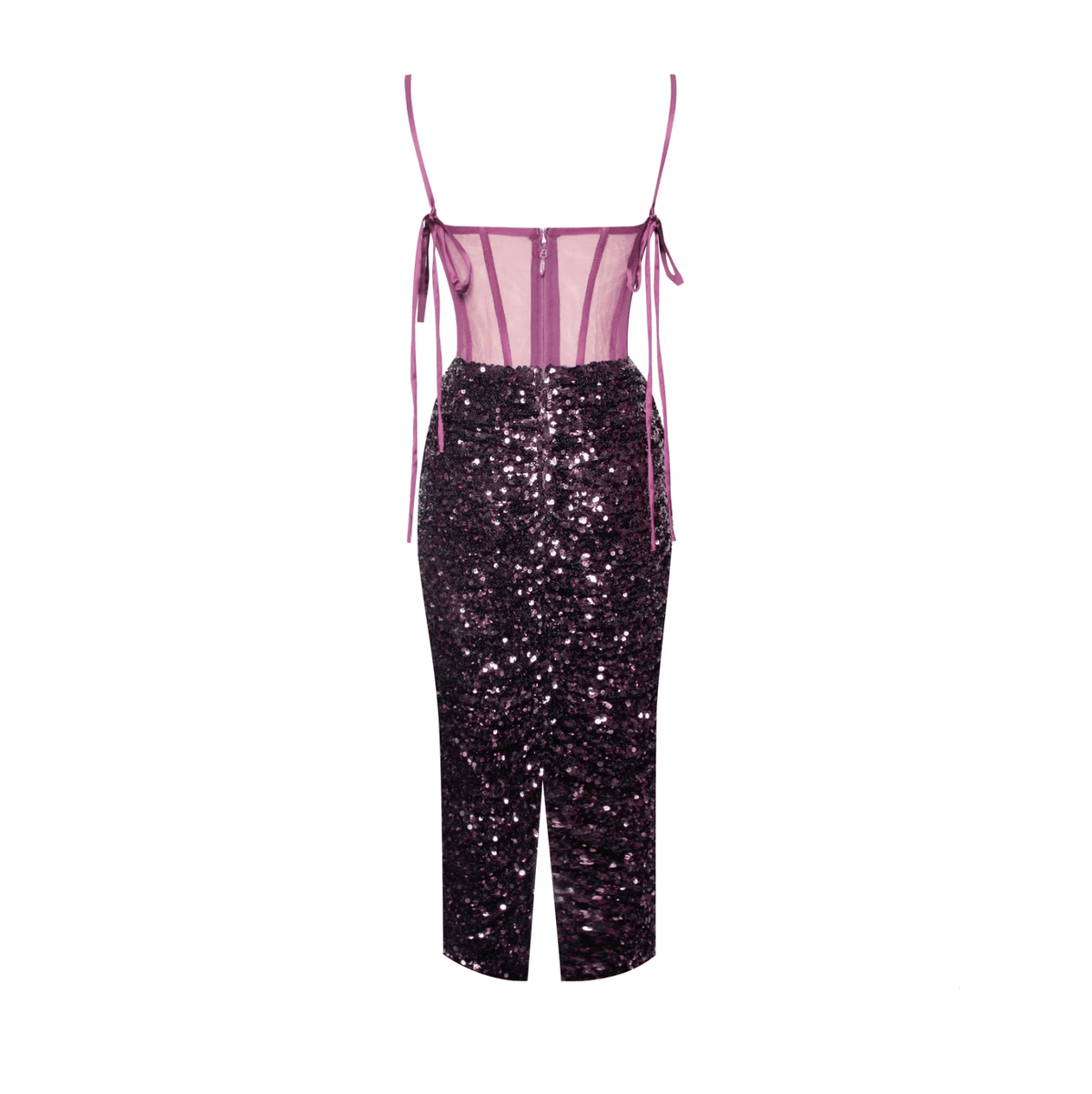 Spaghetti Strap Sequin Corset Ruched Bodycon Midi Dress