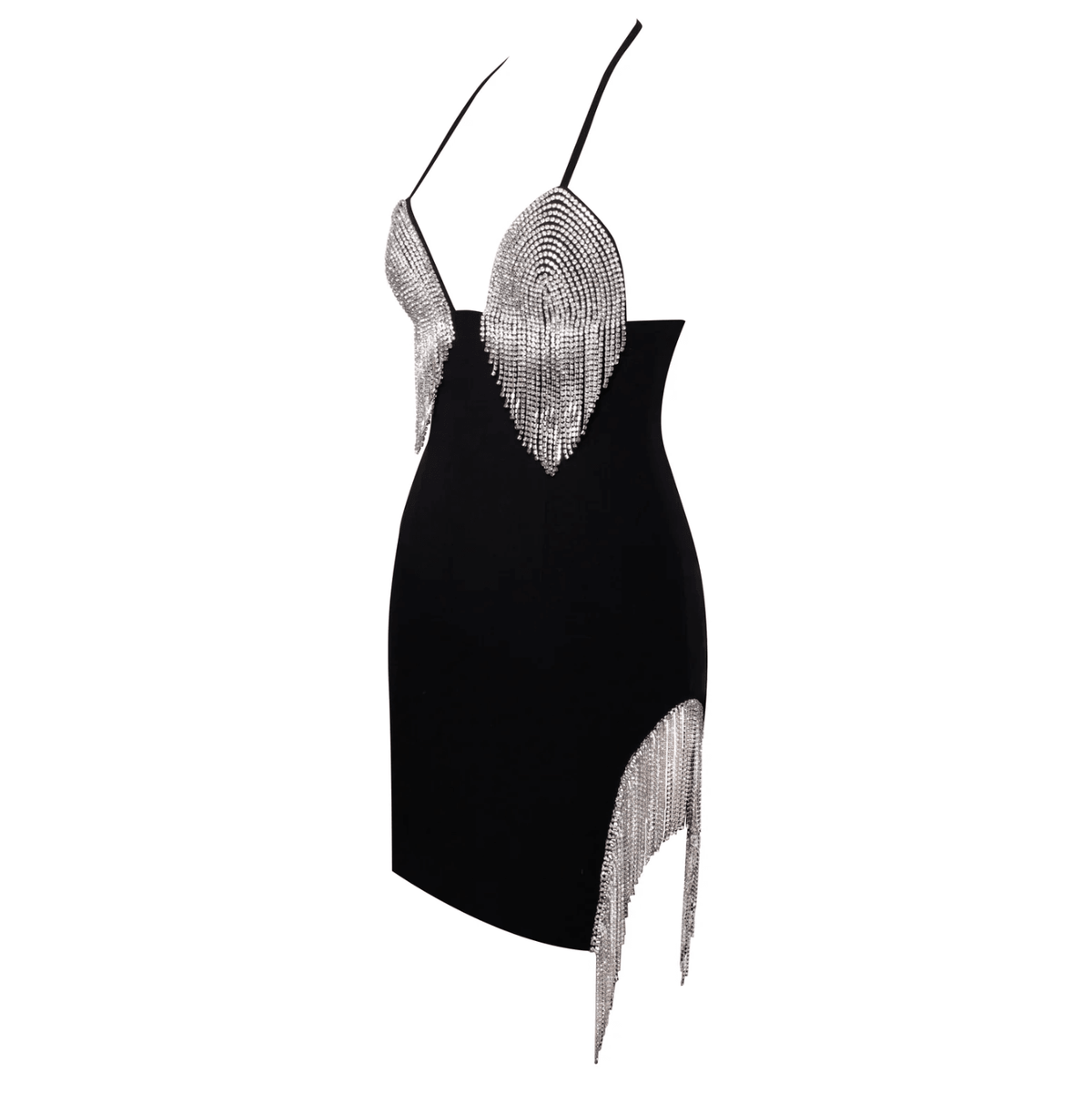 Halter Neck Crystal Fringe Bodycon Mini Dress