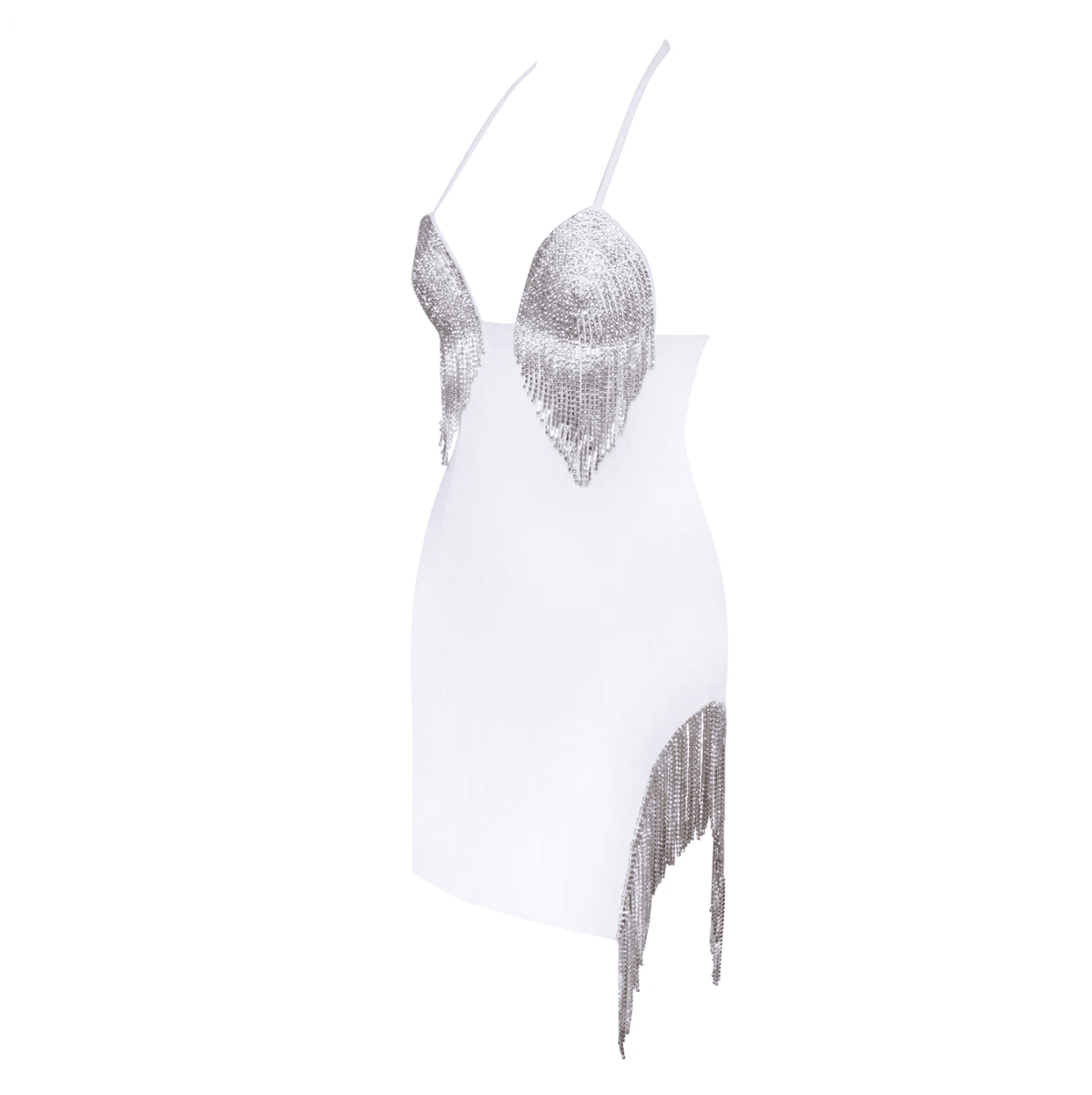 Halter Neck Crystal Fringe Bodycon Mini Dress