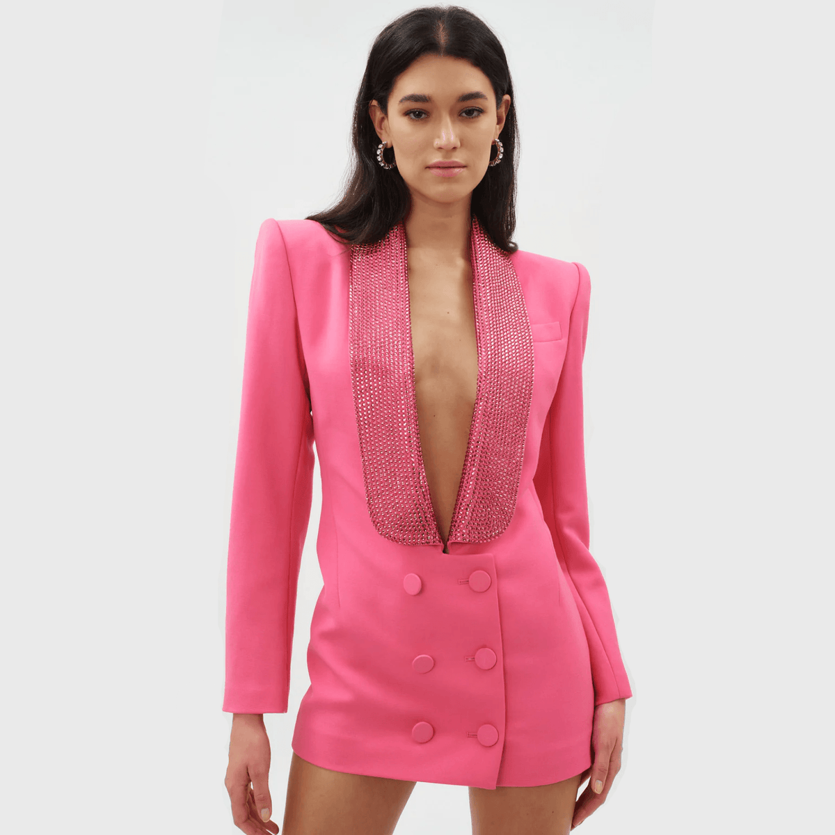 Pink Crystal Scarf Double Breasted Blazer Mini Dress 12