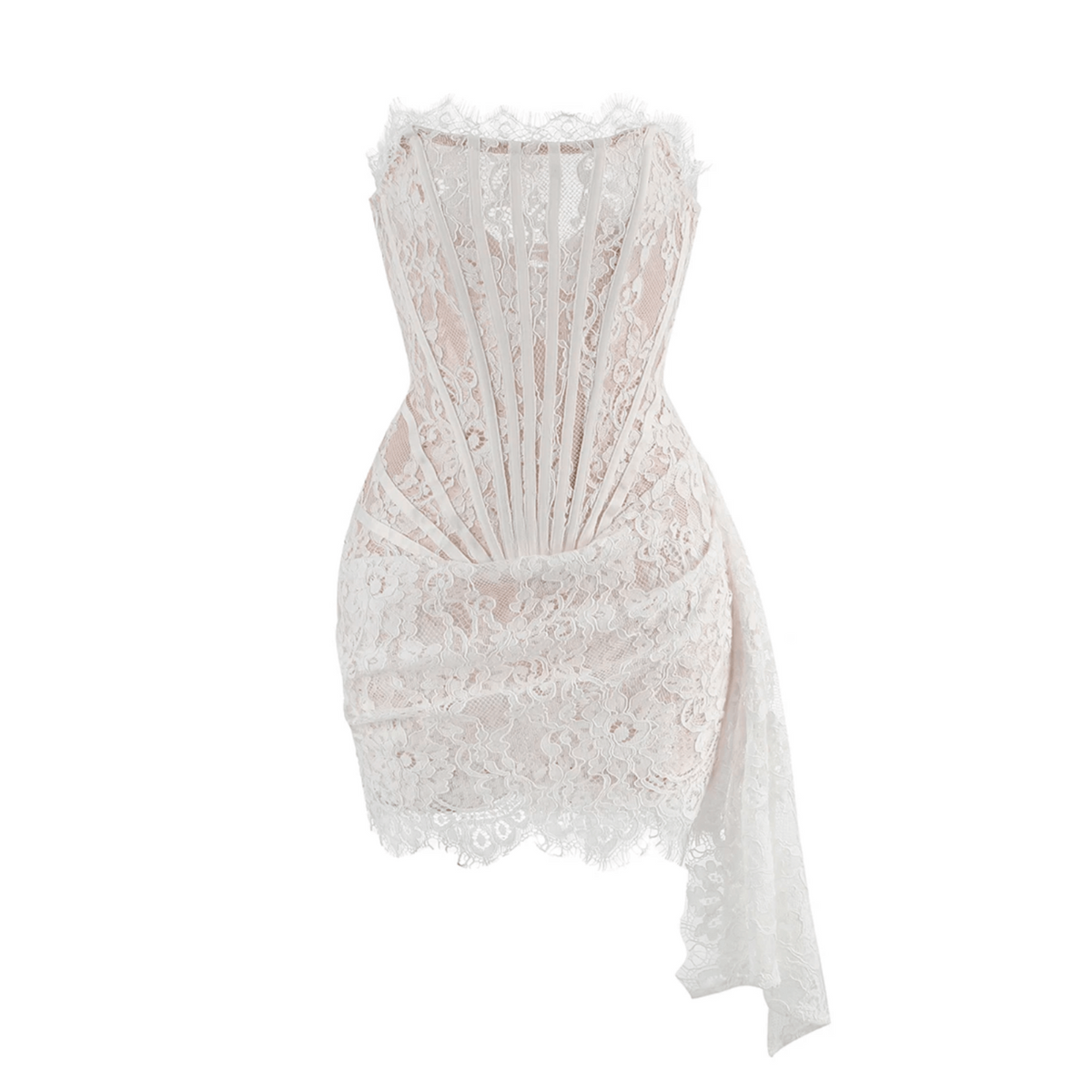 Strapless Sweetheart Lace Corset Draped Bodycon Mini Dress