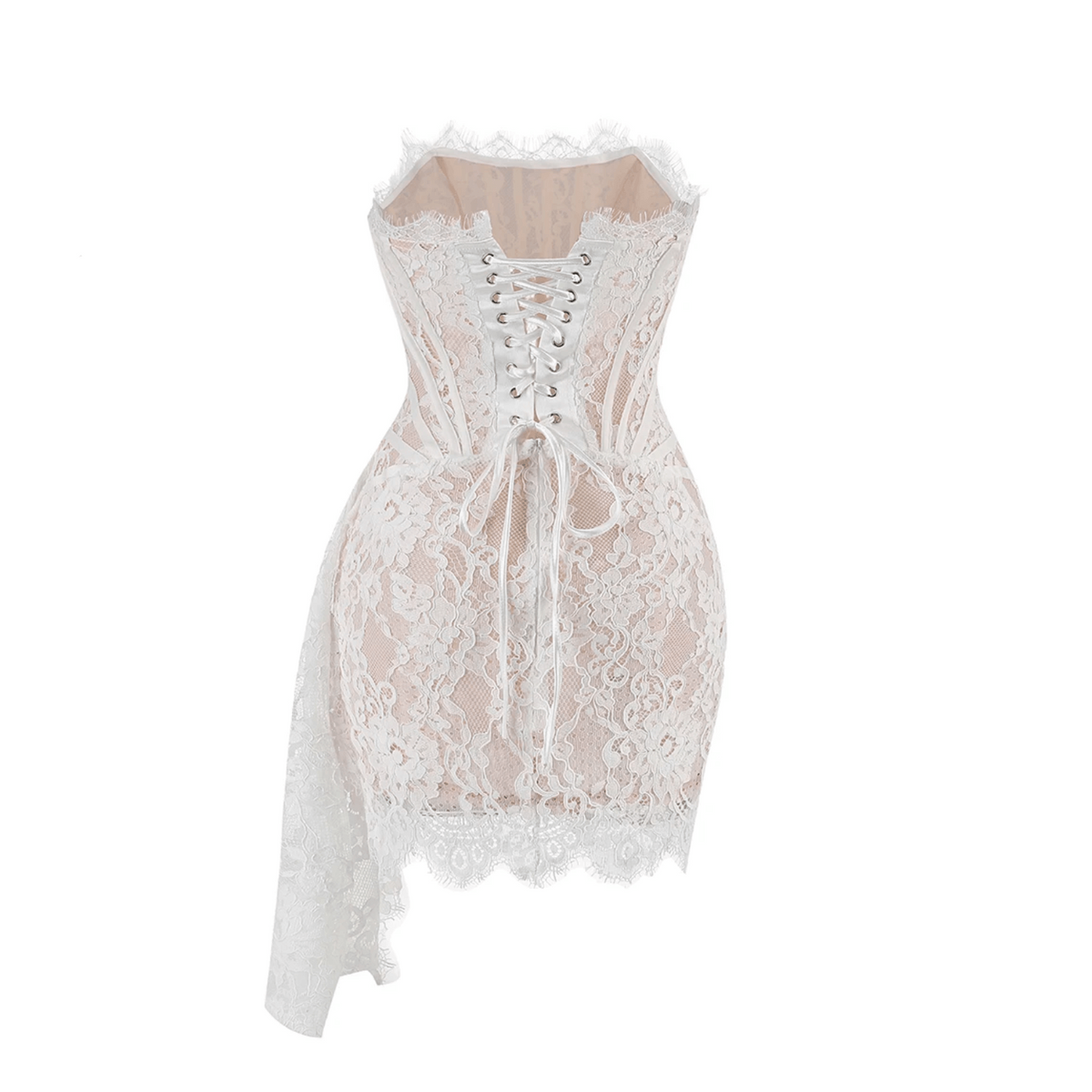 Strapless Sweetheart Lace Corset Draped Bodycon Mini Dress