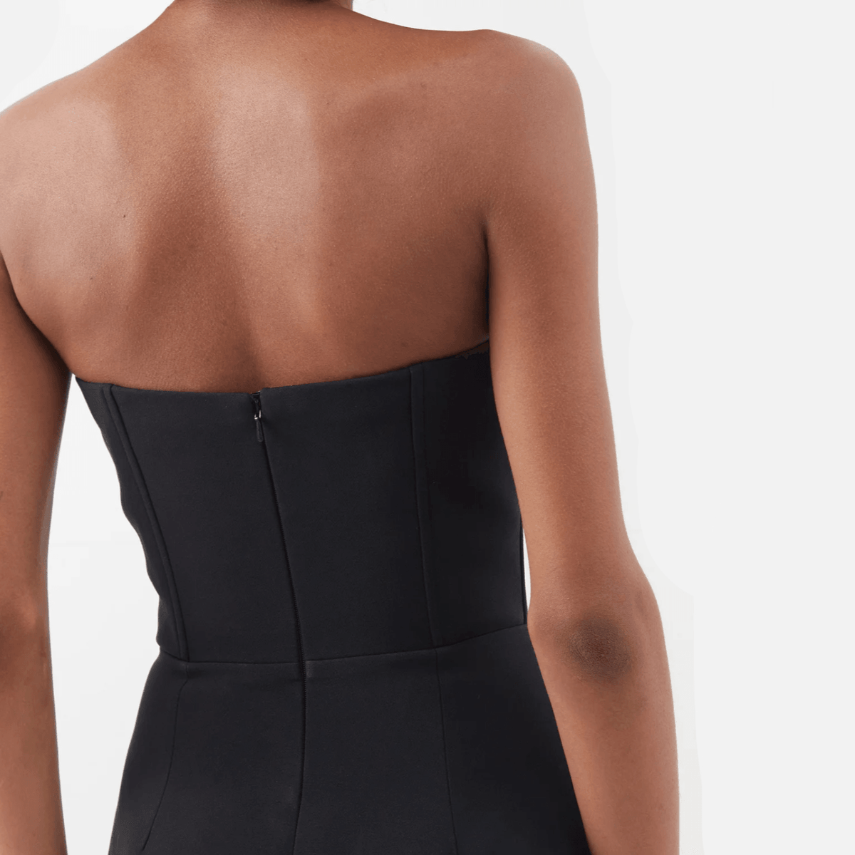 Black Strapless Crystal Rose Embroidered High Slit Corset Maxi Gown