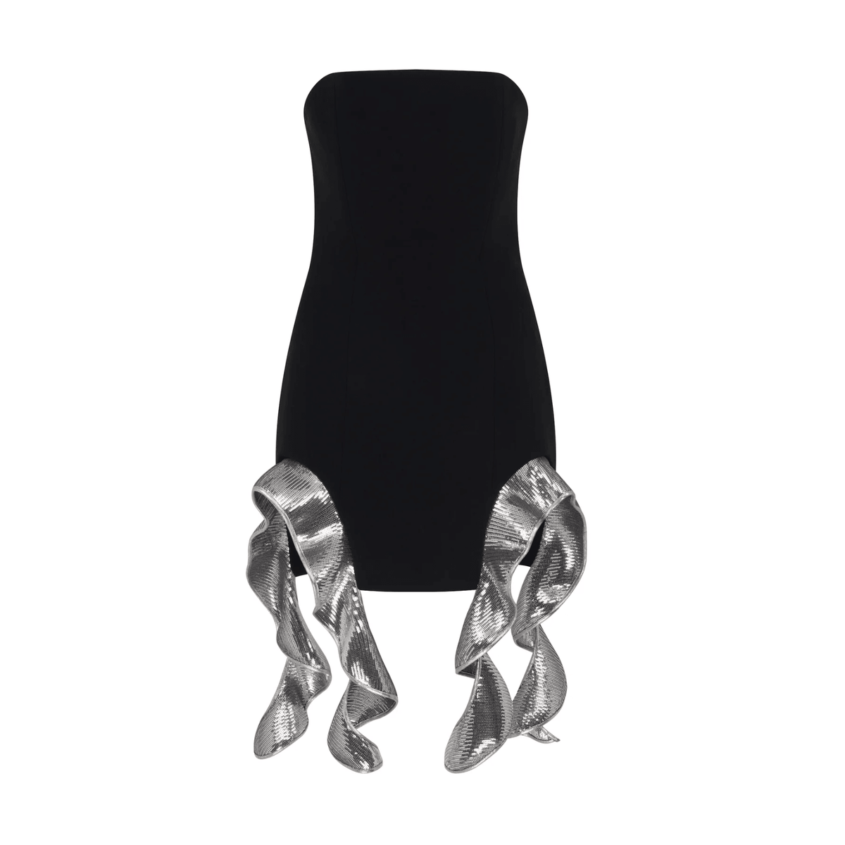 Black Strapless Sequin Ruffle Hem Bodycon Mini Dress 12