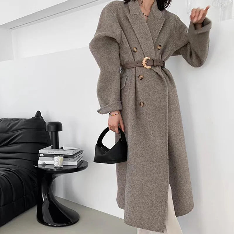Turn-Down Collar Cashmere Wool Overcoat camel / S