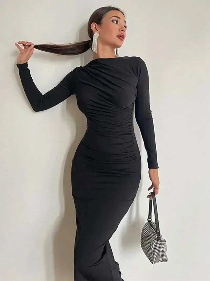 Streetwear Spring Office Lady Solid Tunics Bodycon Party Maxi Dress