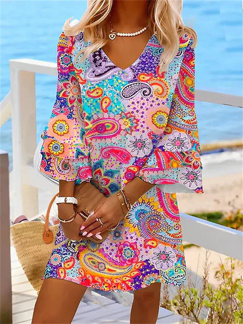 Karen Effortless Colorful Printed Summer Dress Chic Silhouette Collection