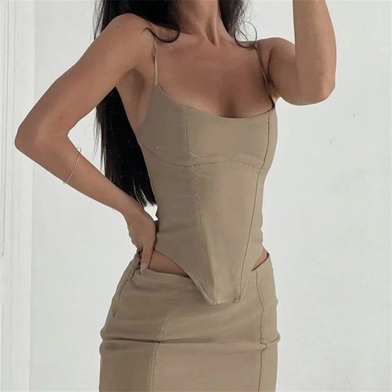 Sexy Solid Color Sleeveless Strap Bodycon Mini Skirt Clubwear Skirt