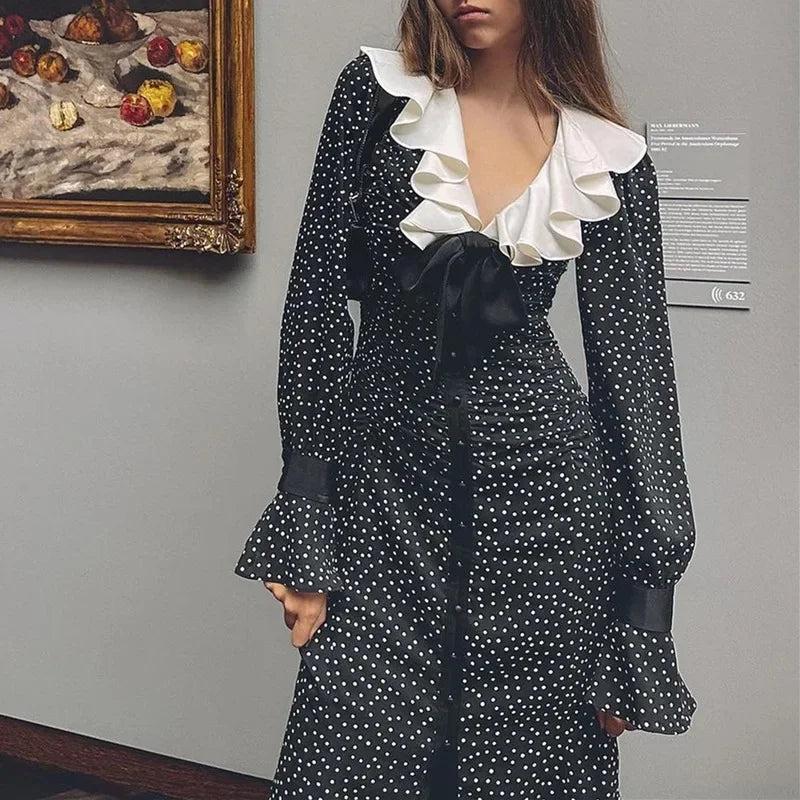 New Autumn Fashionable French Style Floral Long-sleeved Elegant Casual Vestidos Midi Dress