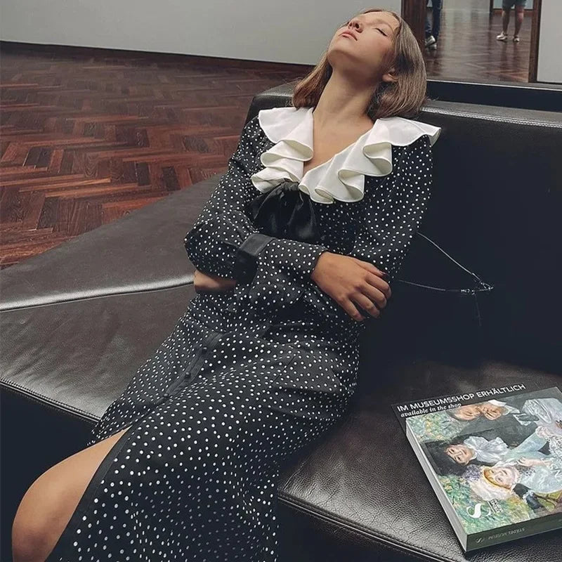 New Autumn Fashionable French Style Floral Long-sleeved Elegant Casual Vestidos Midi Dress