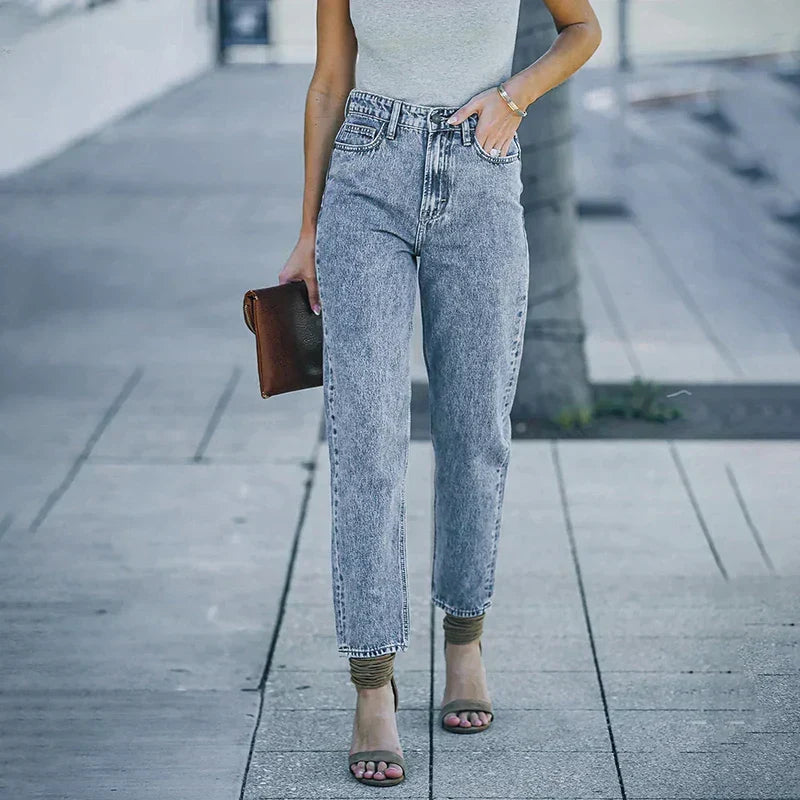 Slim Fit High-Waist Vintage Streetwear Casual Blue Denim Jean / S