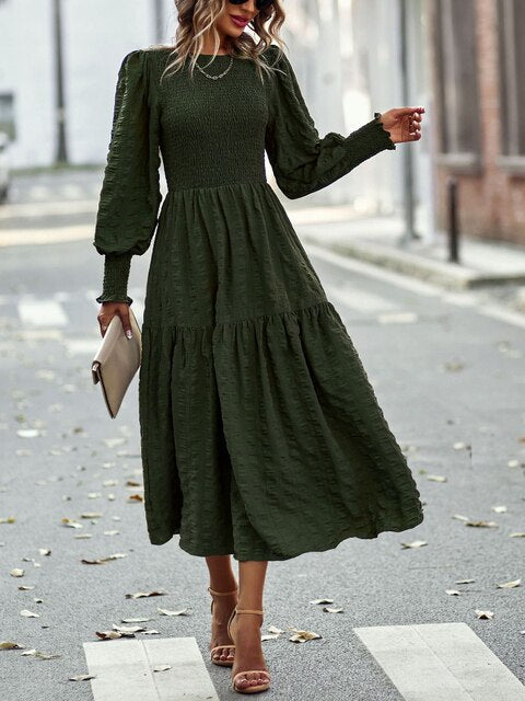 ONeck Lantern Sleeve Dress
