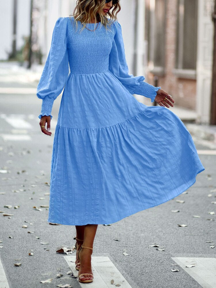 ONeck Lantern Sleeve Dress