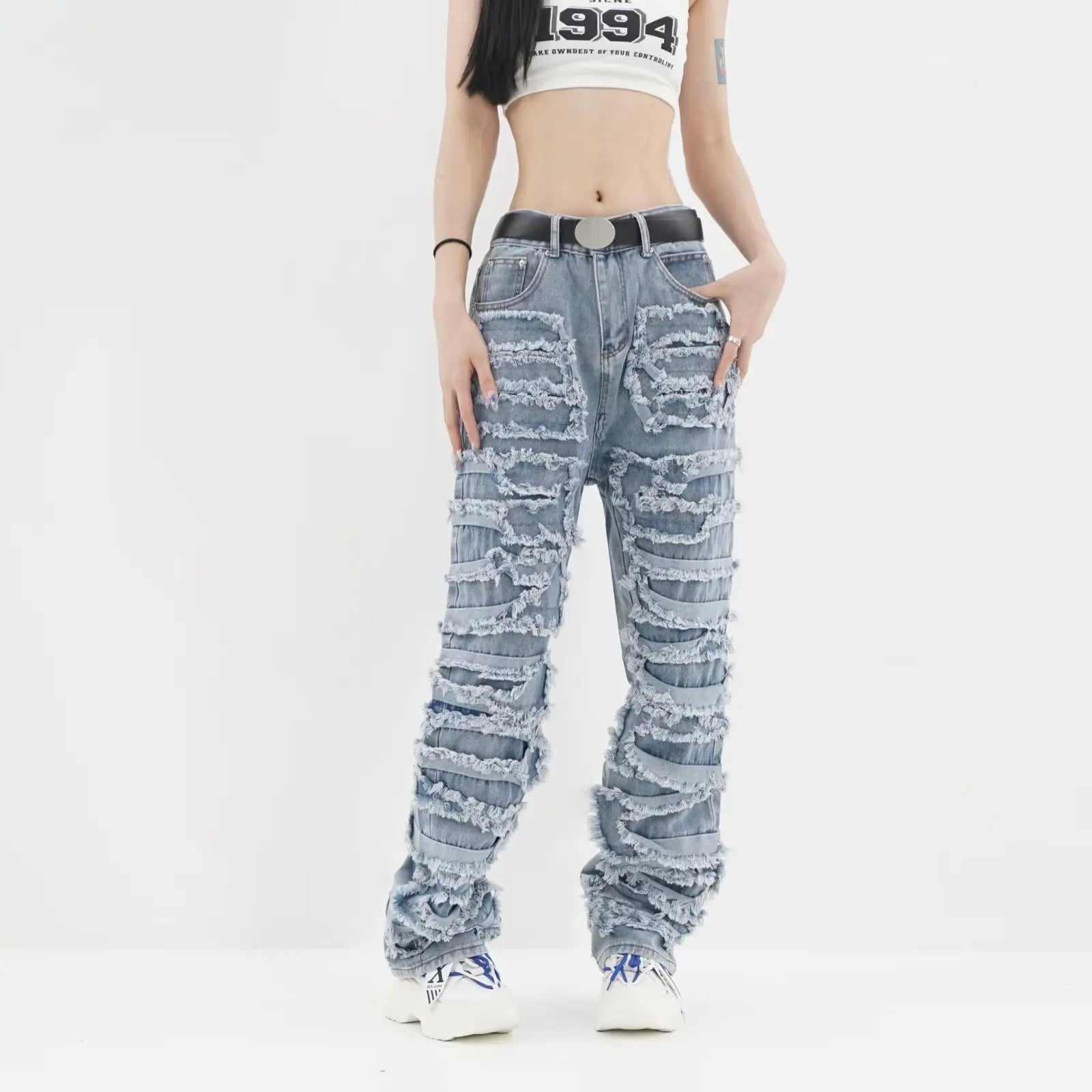 Streetwear Stacked Clothing Y2K Baggy Ripped Hip Hop Straight Vintage Denim Jean