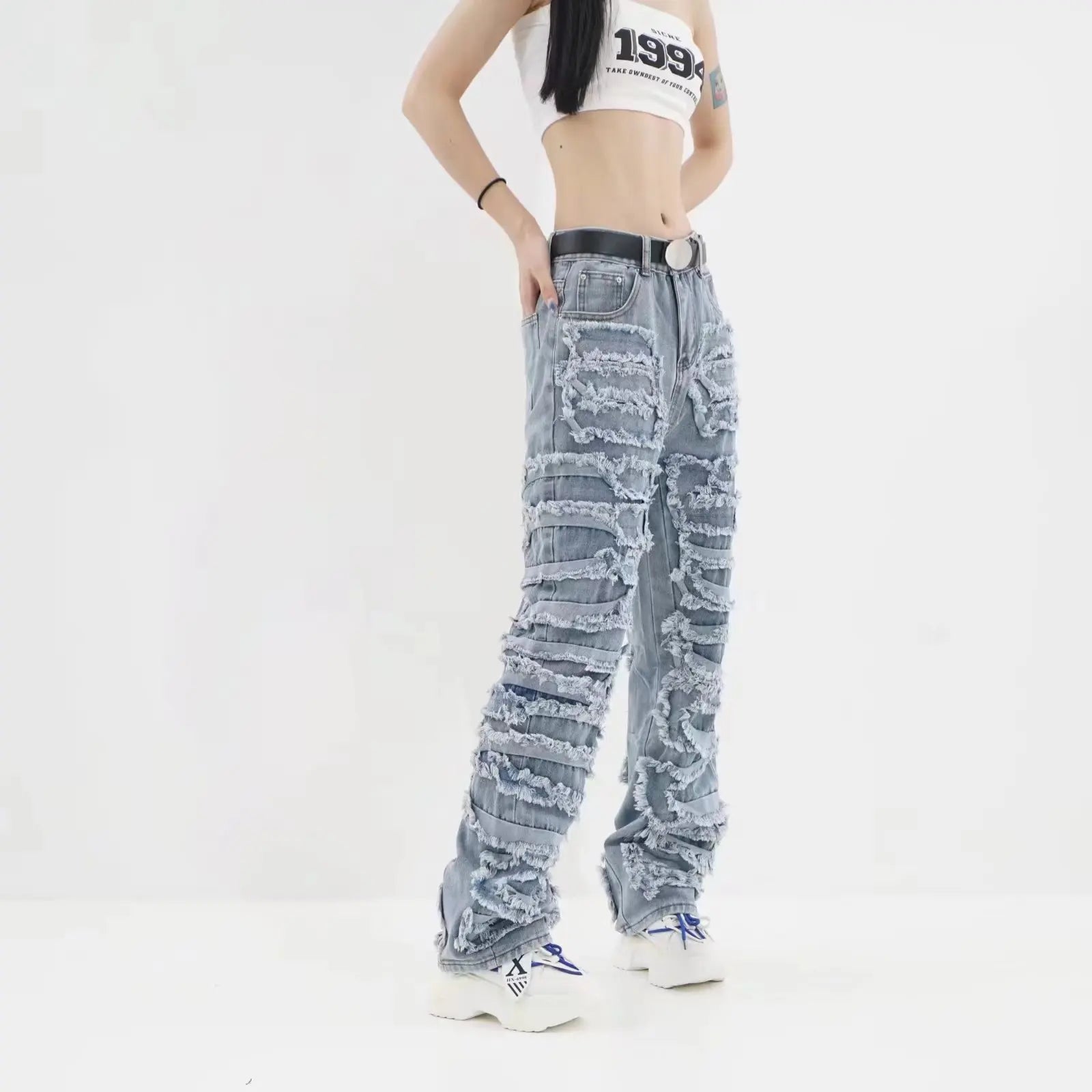 Streetwear Stacked Clothing Y2K Baggy Ripped Hip Hop Straight Vintage Denim Jean