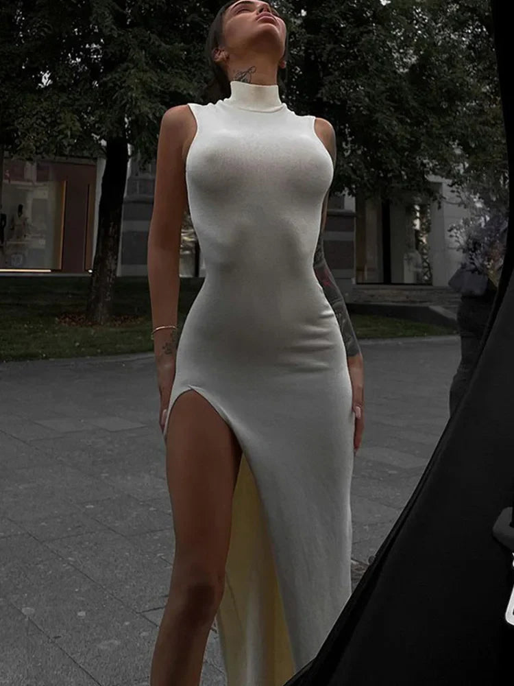 Slit Sleeveless Holiday Midi Dress