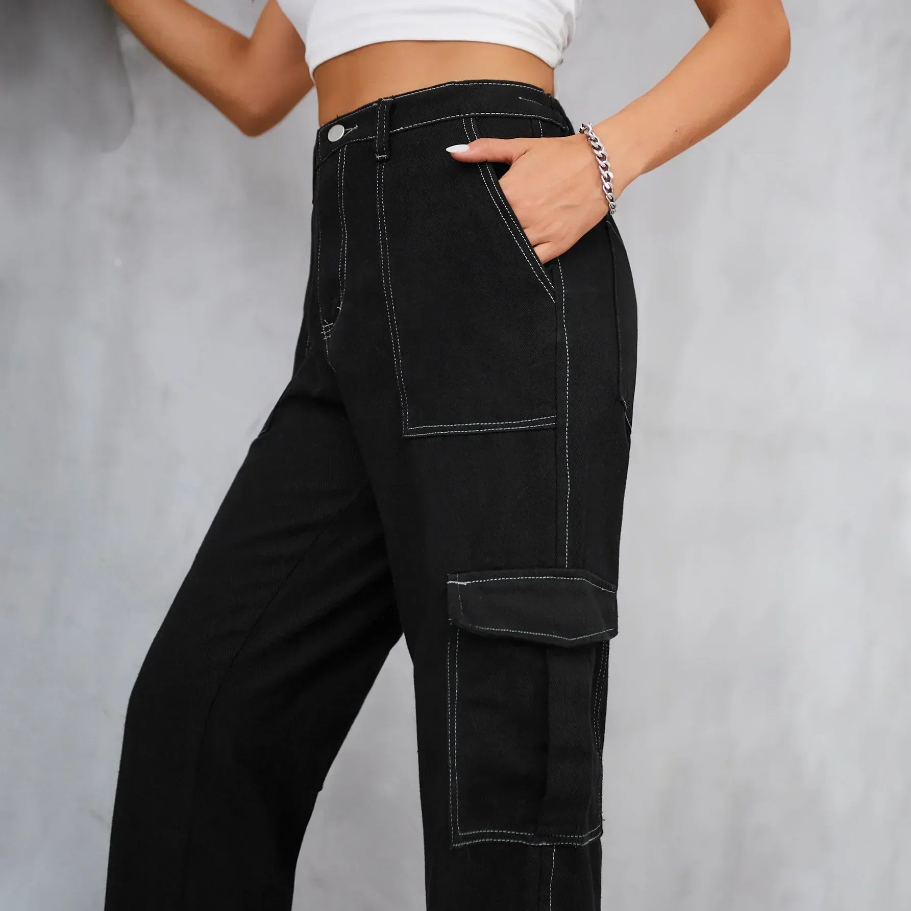 Vintage Baggy Wide Leg Streetwear Straight Denim Pockets Cargo Jean