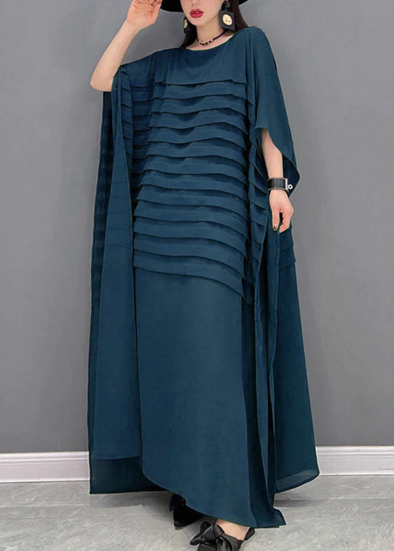 Casual Bohemian Green O-Neck Striped Chiffon Ankle Dress - Omychic