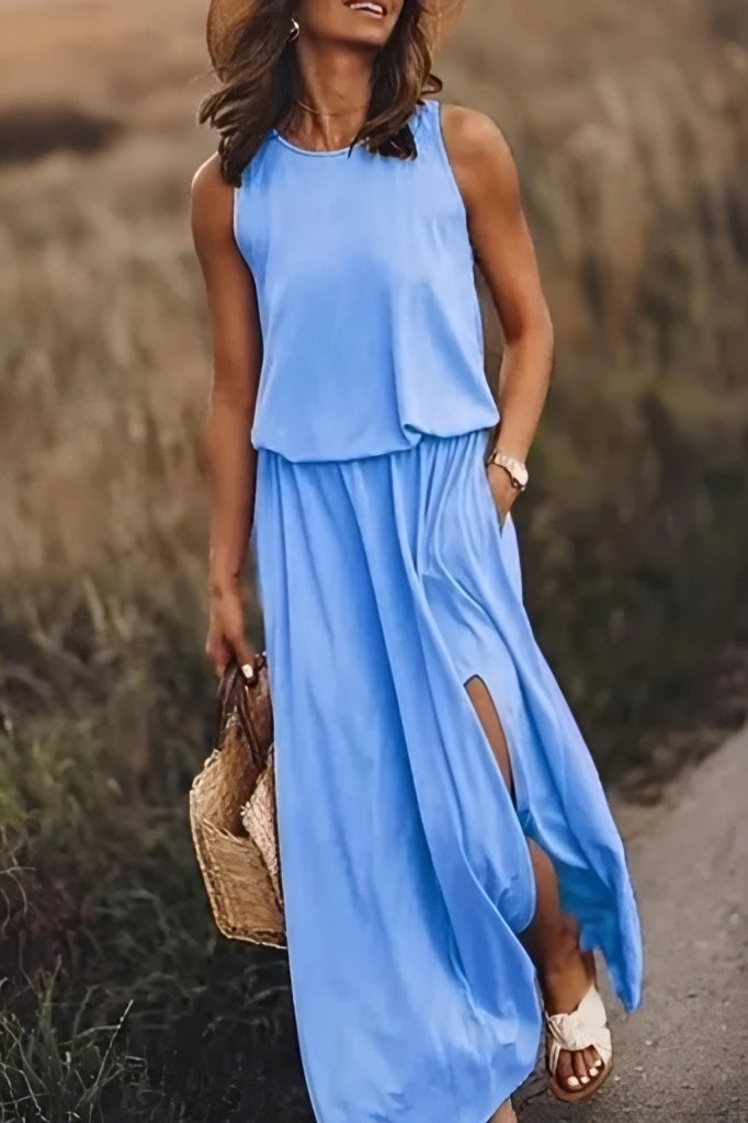 Celia Effortless Dress Round Neck Evening Wear Edit