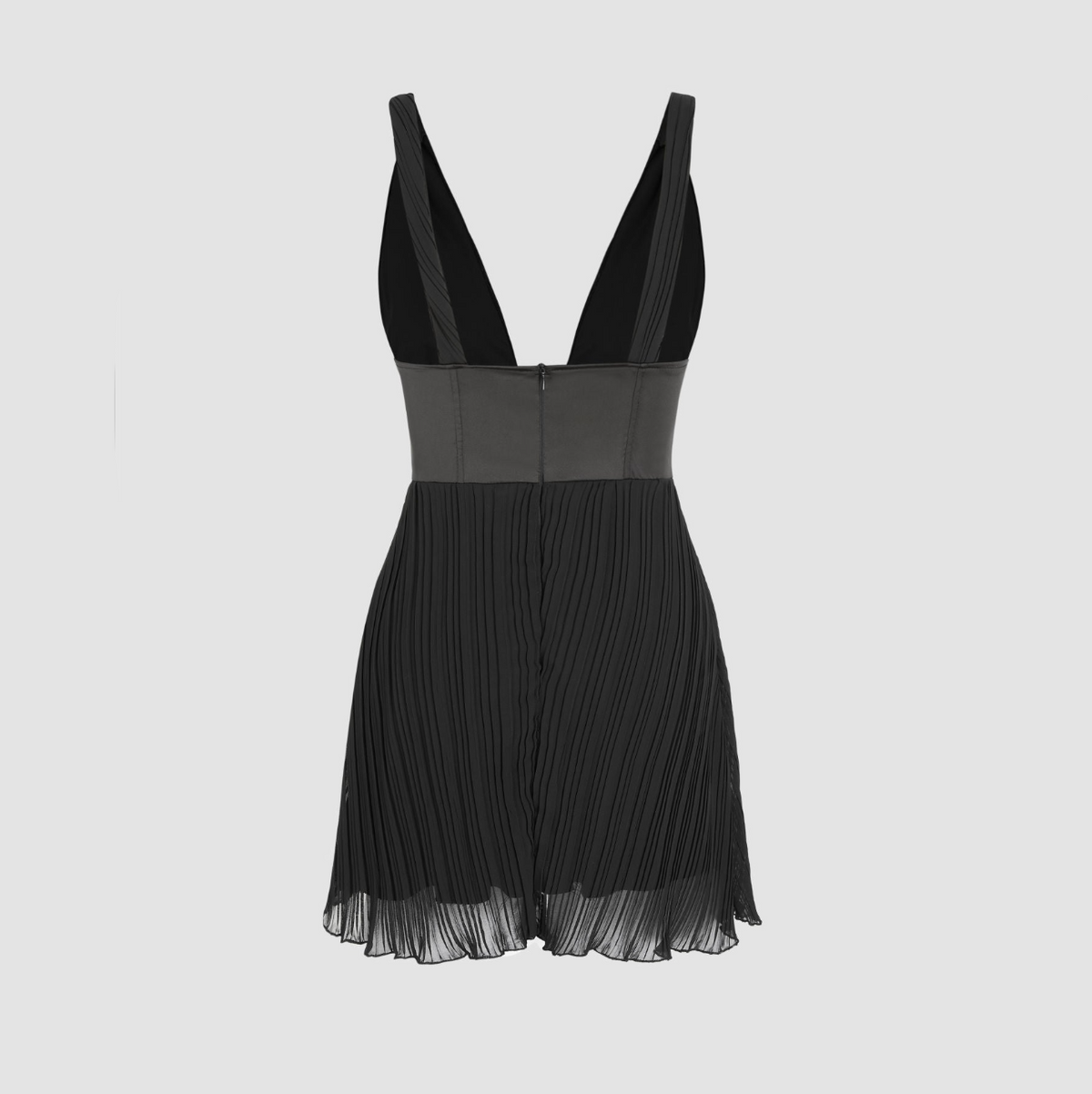 Black V-Neck Corset Bustier Pleated Flared A-Line Mini Dress 4