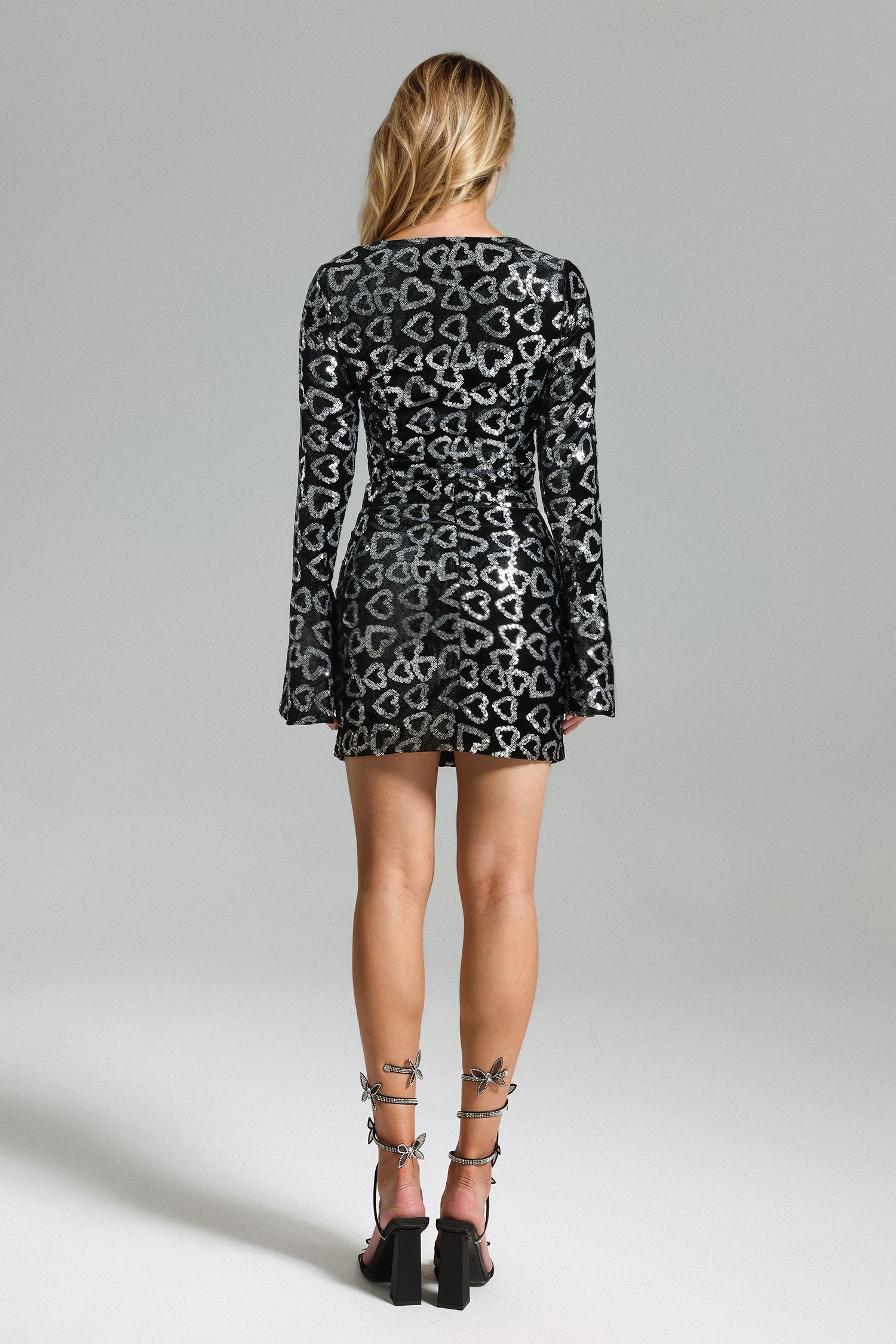 Sequins V Neck Set - Black