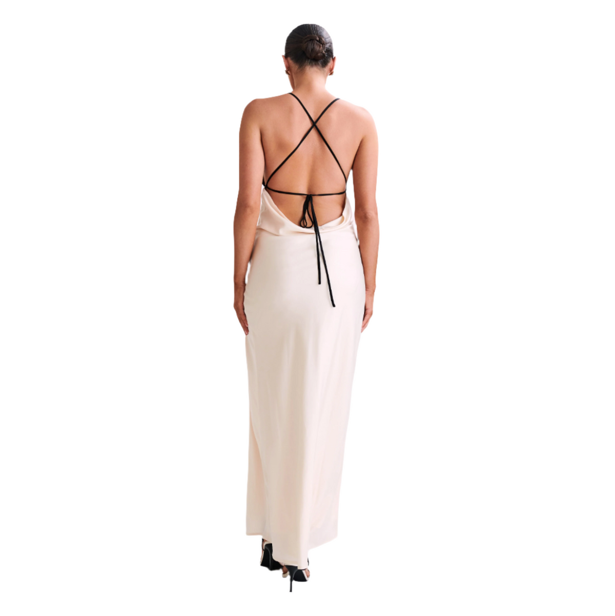 Ivory Spaghetti Strap Plunge Lace Satin Slip Side Slit Maxi Dress 9