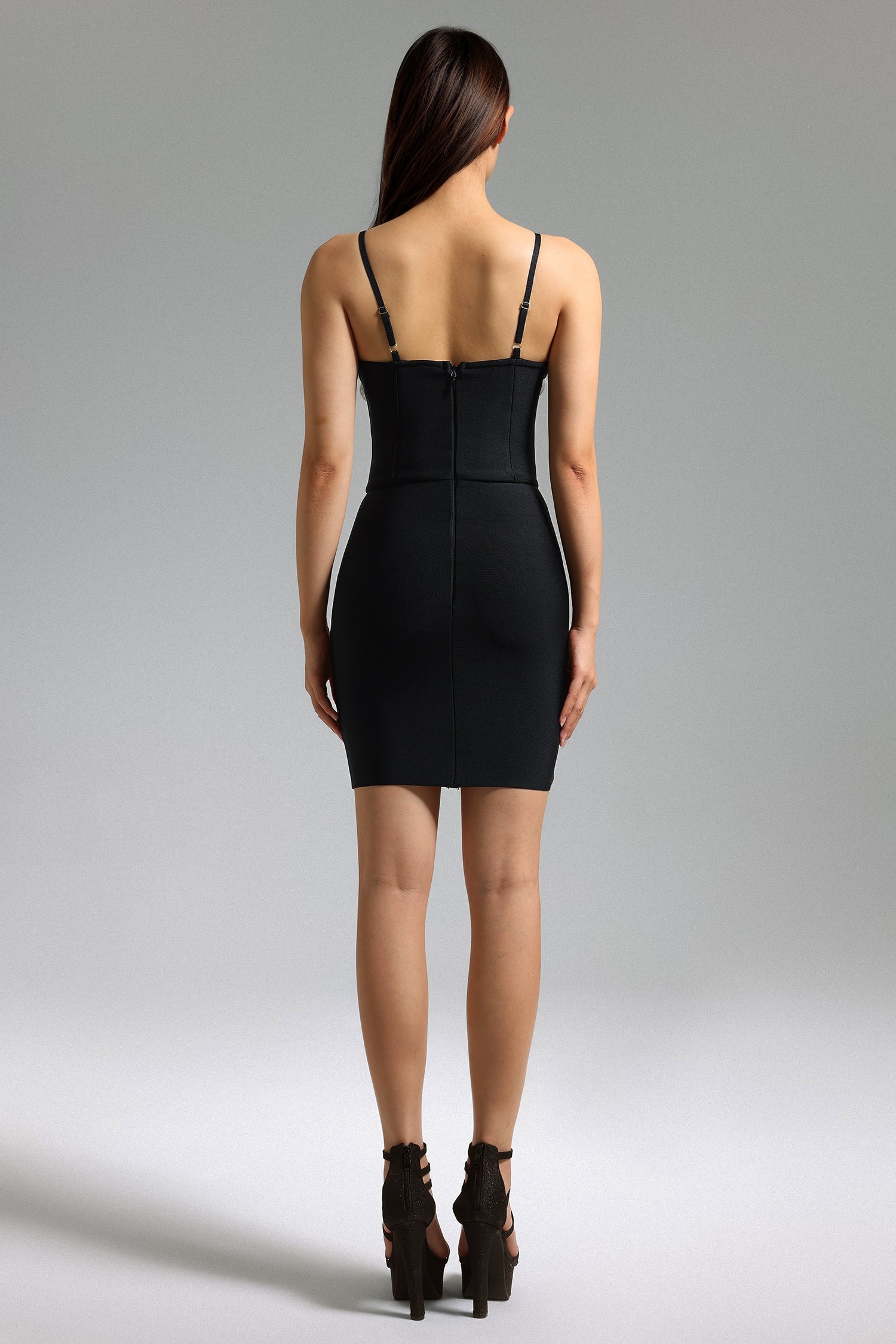 Flowers Bandage Mini Dress - Black