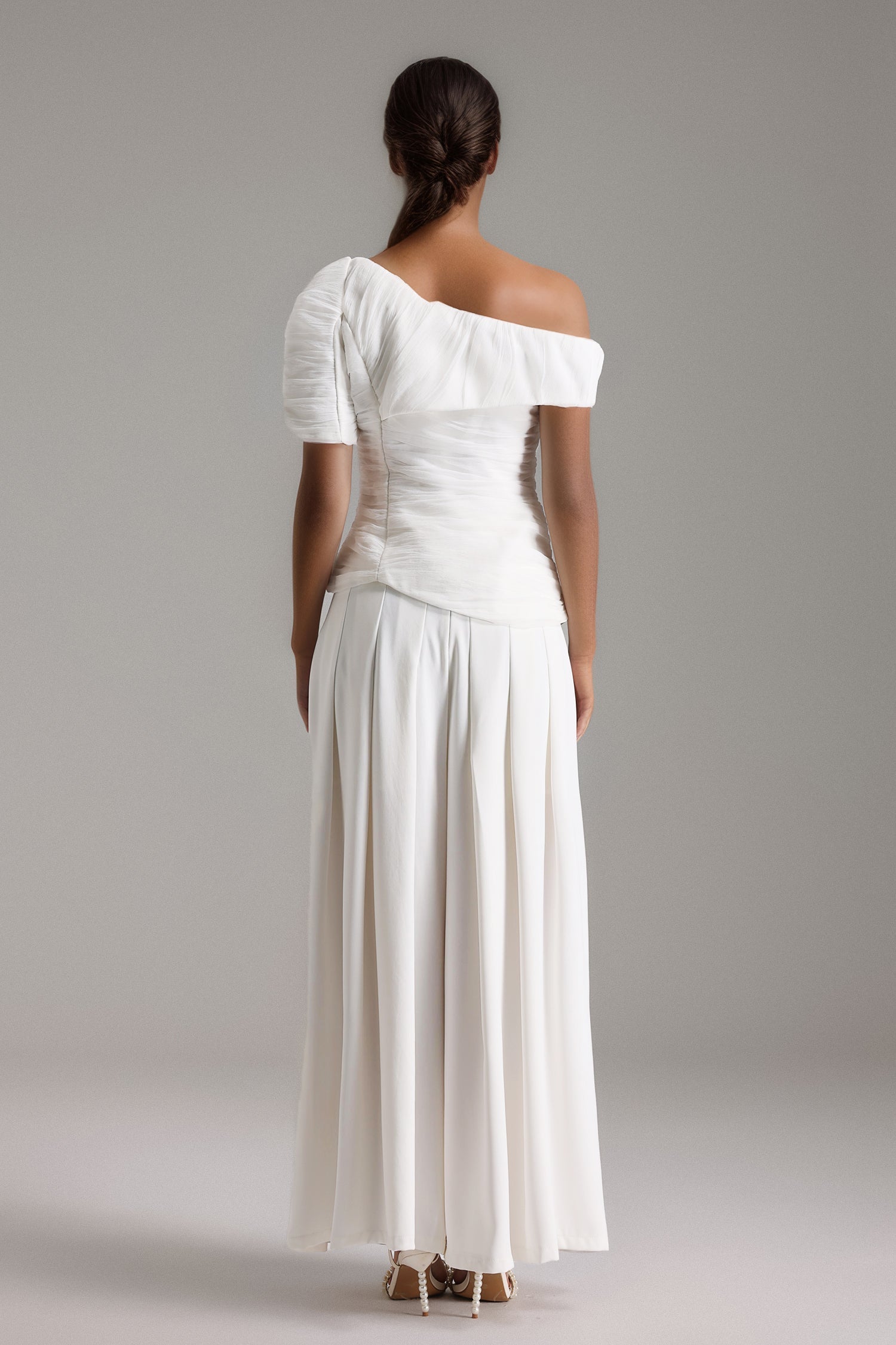 One Shoulder Pleated Waist Pants Set