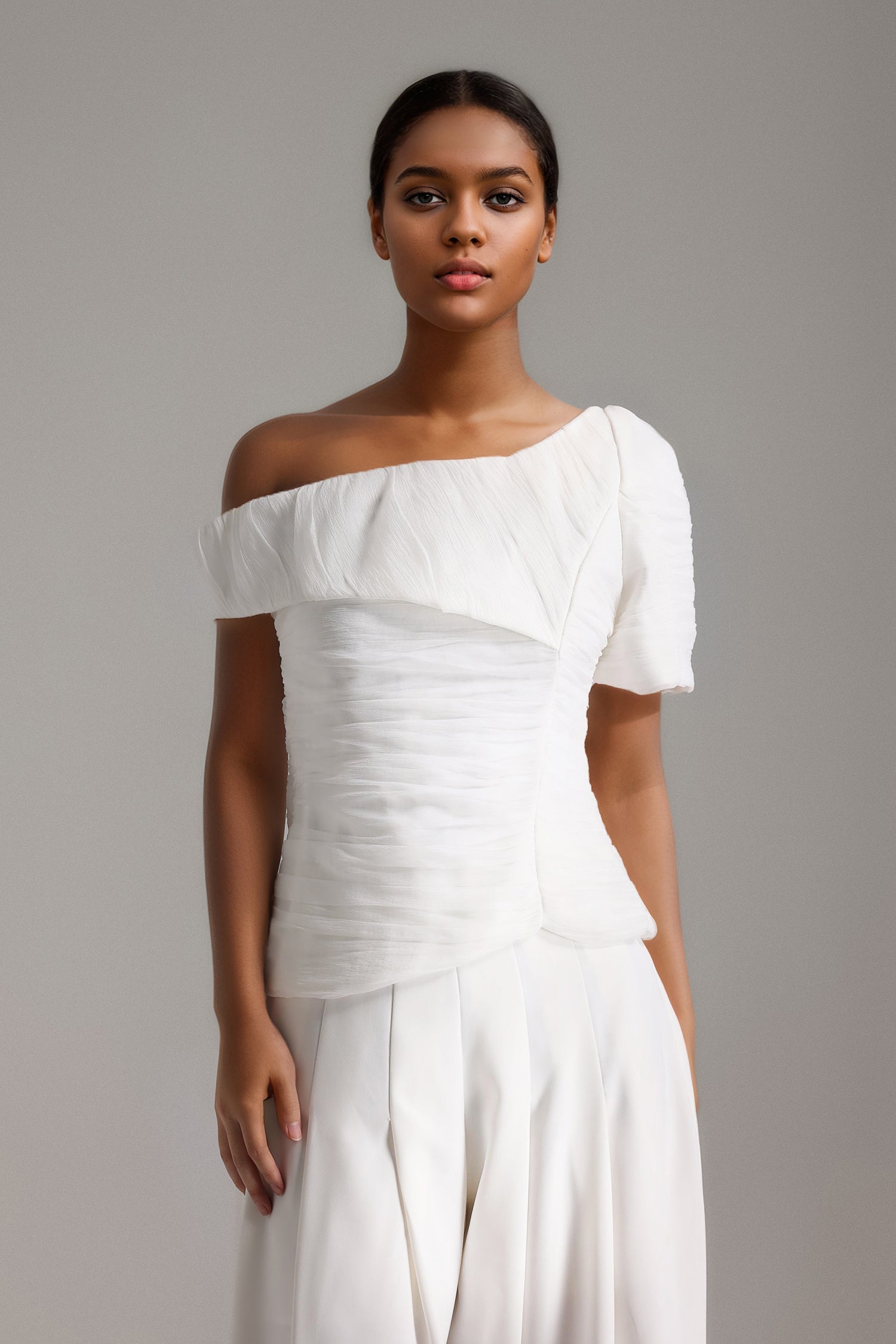 One Shoulder Pleated Waist Pants Set