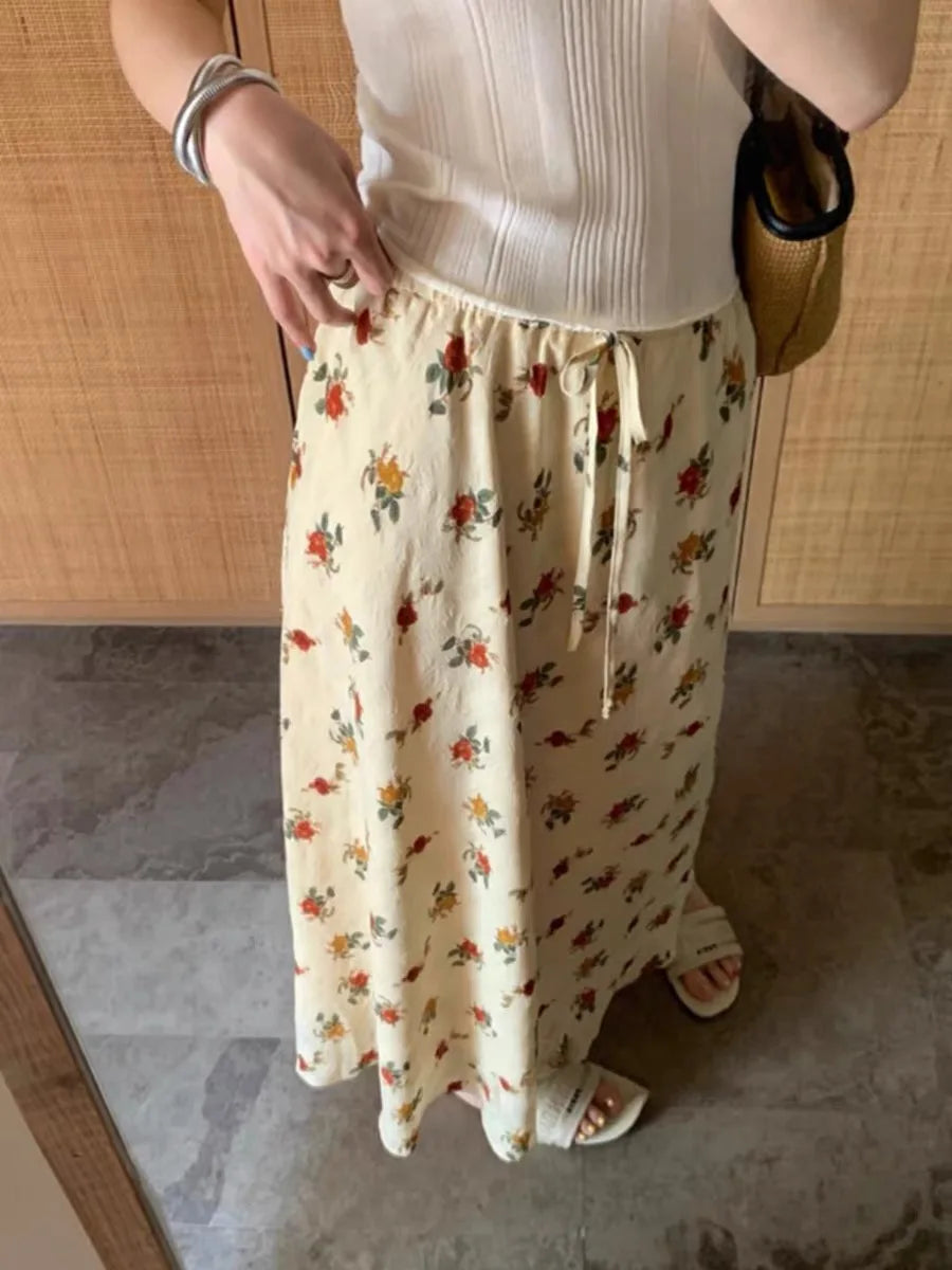 Boho Maxi Skirt High Waist Floral Printed Hippie Rose Chic