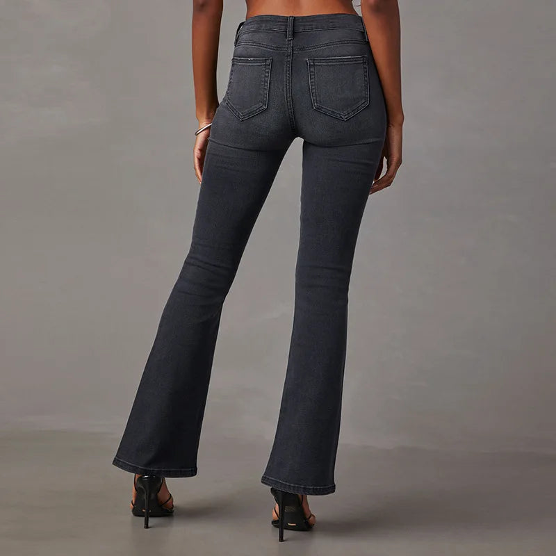 High Stretch Flare Women Boot Cut Fashion Slim Denim Flare Pants Autumn Winter Casual Ladies Trousers S-2XL Jean