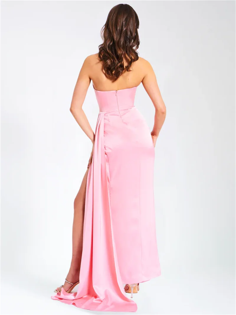Pink Satin Strapless Party Dress