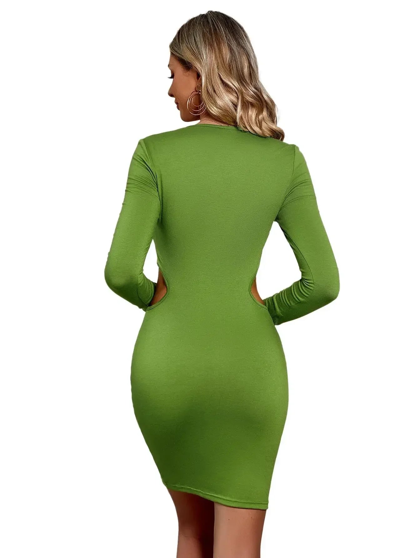 Mid Waist Split VNeck Elastic Outfits Solid Midi Dresses
