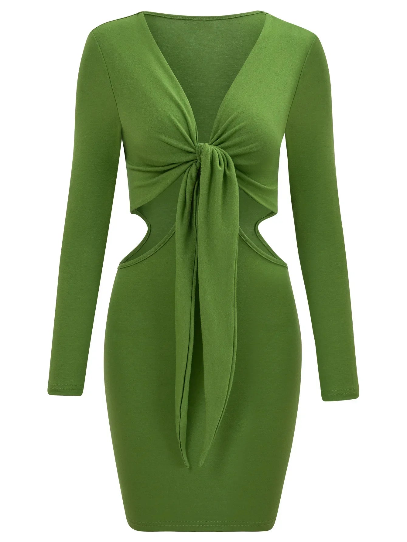 Mid Waist Split VNeck Elastic Outfits Solid Midi Dresses