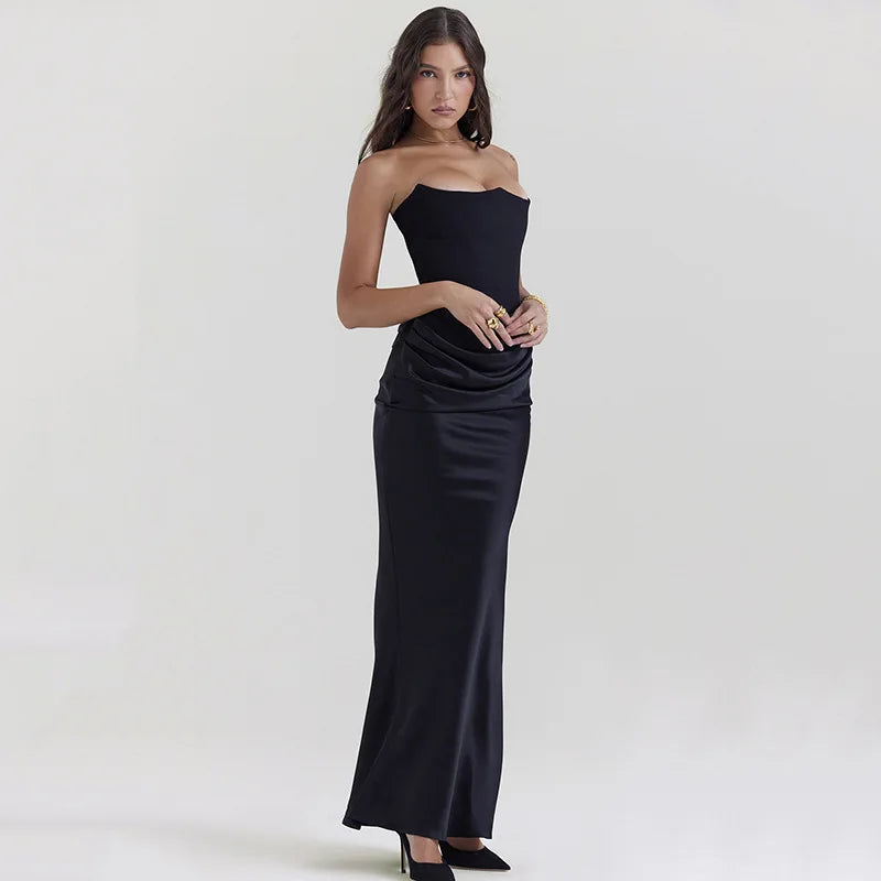 Elegant Corset Strap Neck Backless Maxi Red Party Dress