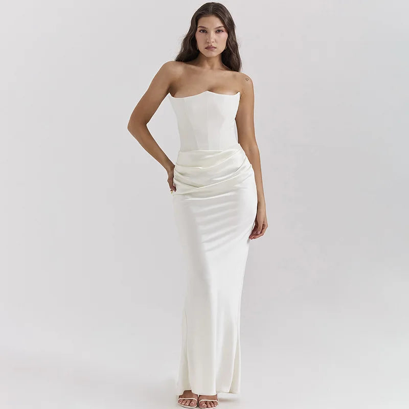 Elegant Corset Strap Neck Backless Maxi Red Party Dress