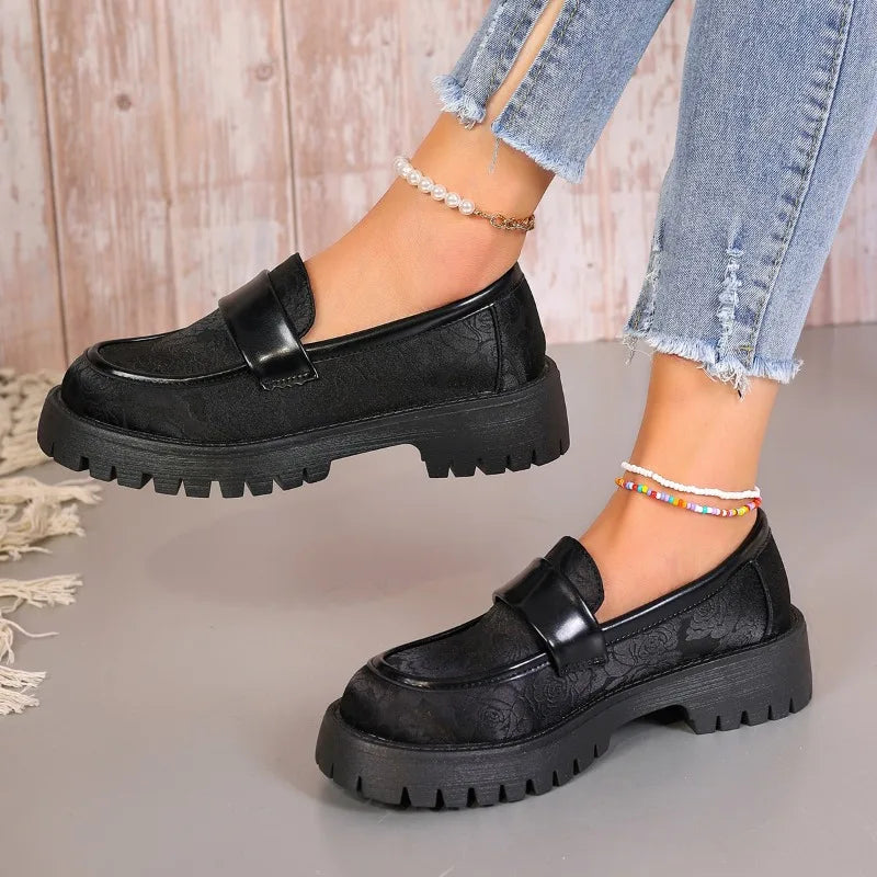 Patent Leather Chunky Platform Japanese Style Student NonSlip Casual Loafers