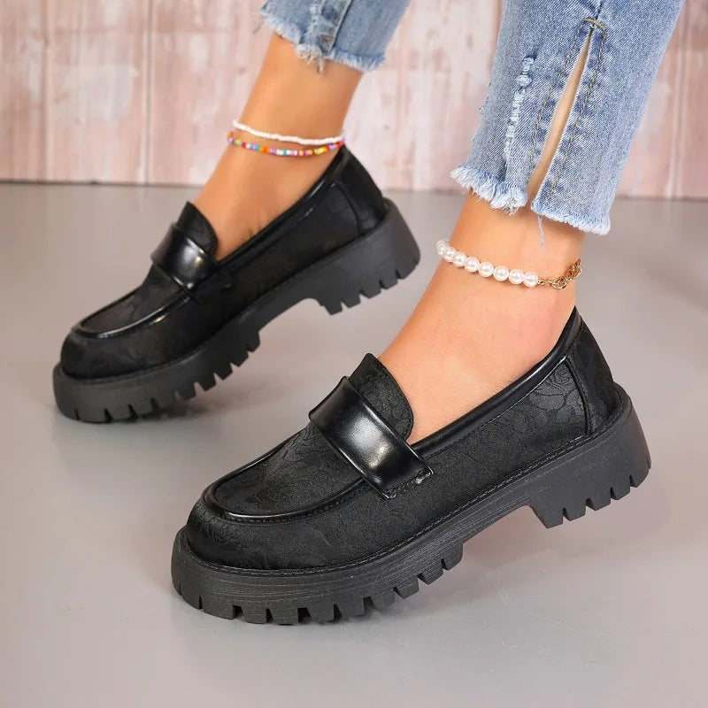 Patent Leather Chunky Platform Japanese Style Student NonSlip Casual Loafers
