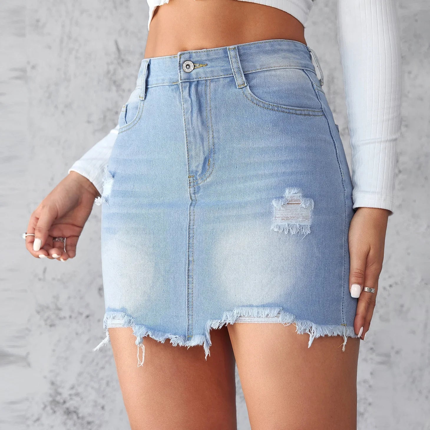 Ripped Raw Edge A-Line Skirt