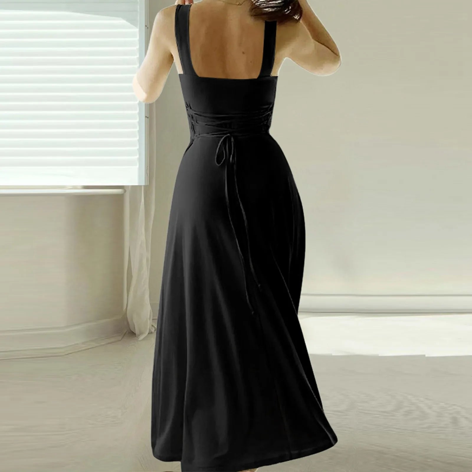 Ingrid Effortless Dress with Square Neckline Elevated Occasion Wear