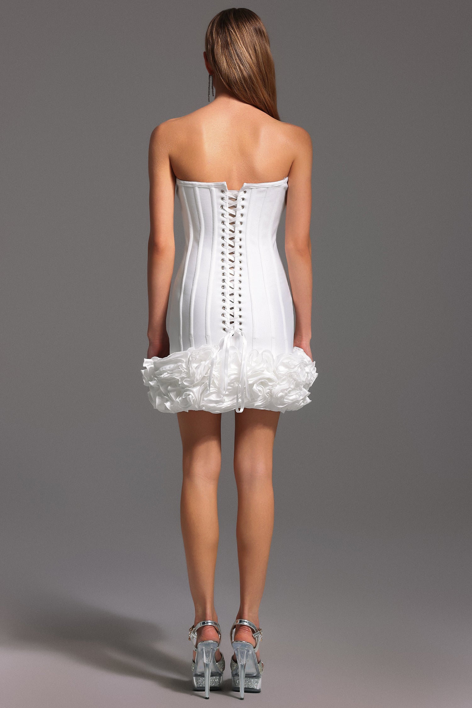Sleeveless Fishbone Flowers Bandage Mini Dress