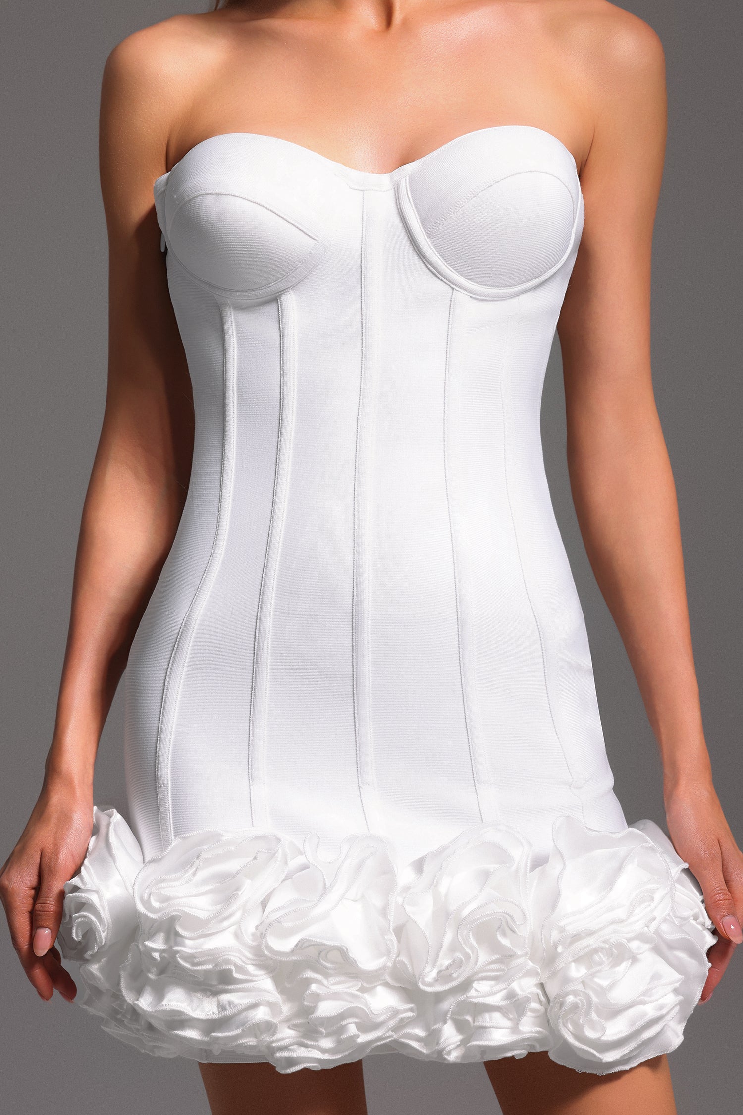 Sleeveless Fishbone Flowers Bandage Mini Dress