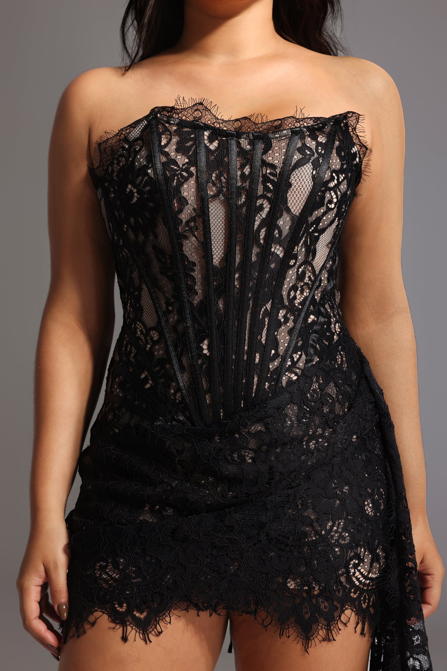 Asymmetric Lace Mini Dress