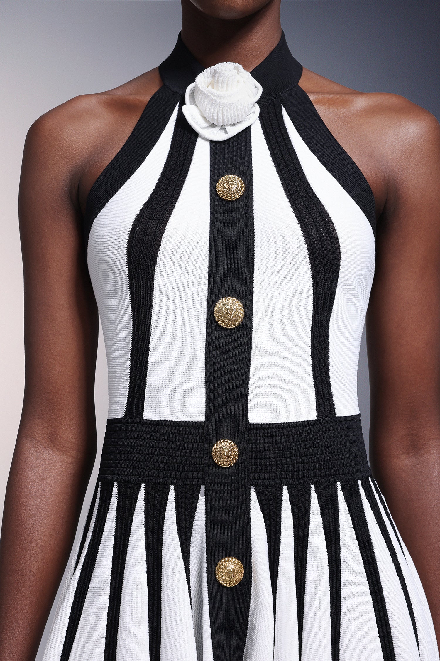 Flower Halter Stripes Mini Dress