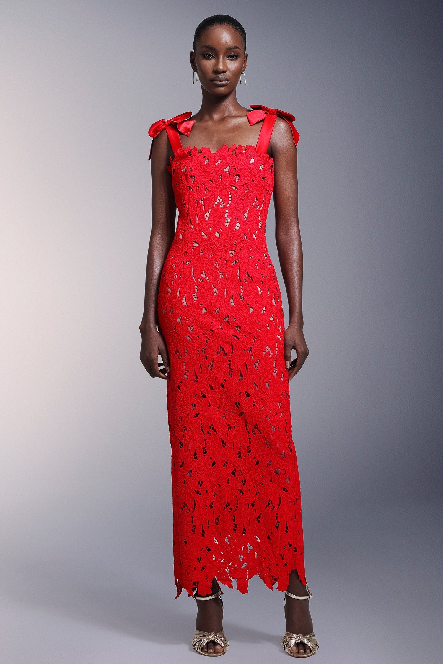 Bows Lace Sleeveless Maxi Dress